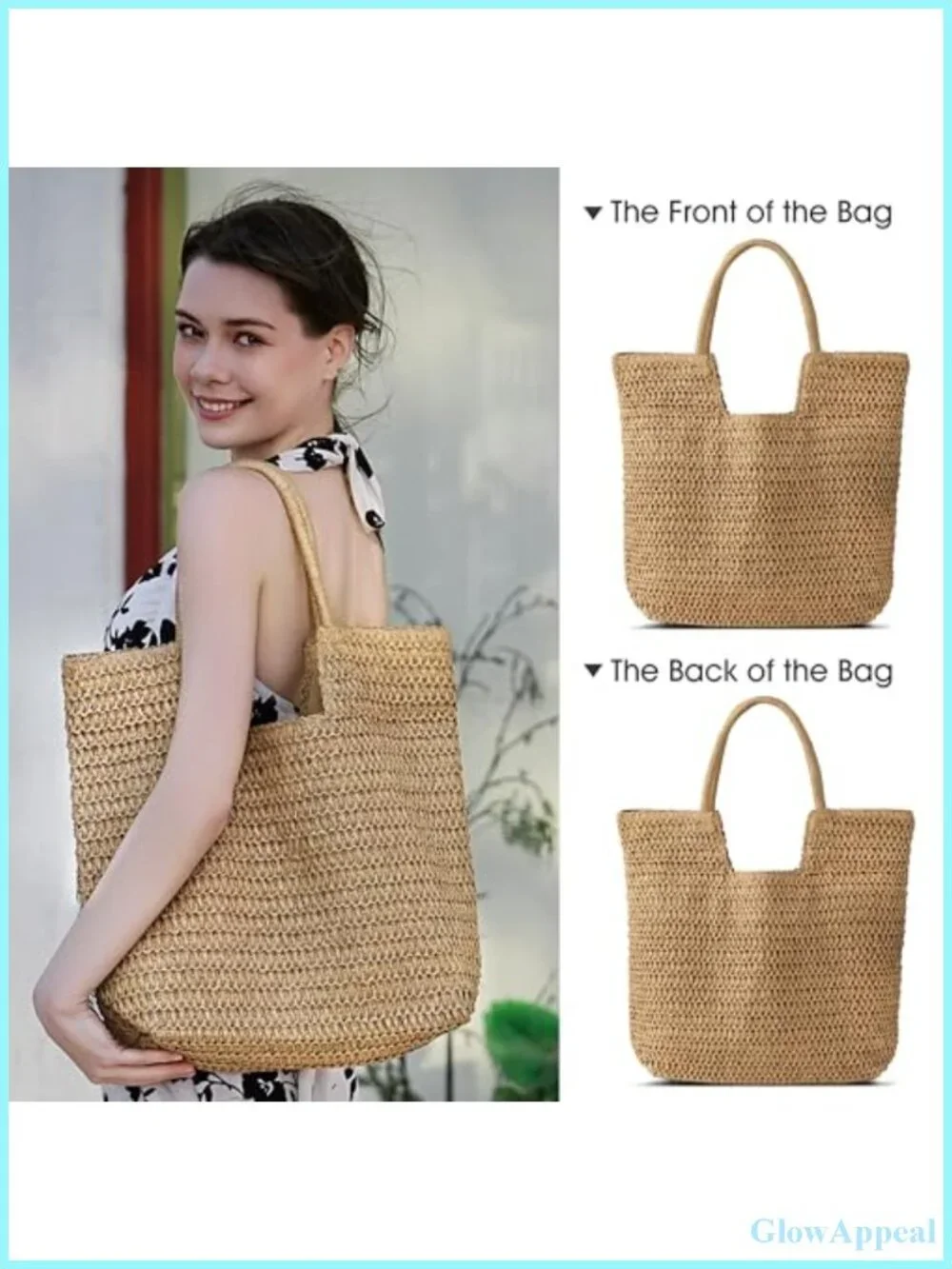 Straw Beach Tote Bag for Women Summer Woven Handbag Large Capacity